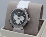 Michael Kors Sidney Multifunction Black Dial White Silicone Strap Watch For Women - MK6947 Authentic Buy Shop Now