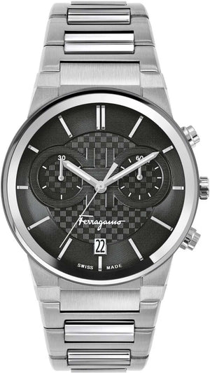 Salvatore Ferragamo Sapphire Chrono Black Dial Silver Steel Strap Watch for Men - SFME00321 Authentic Buy Shop Now