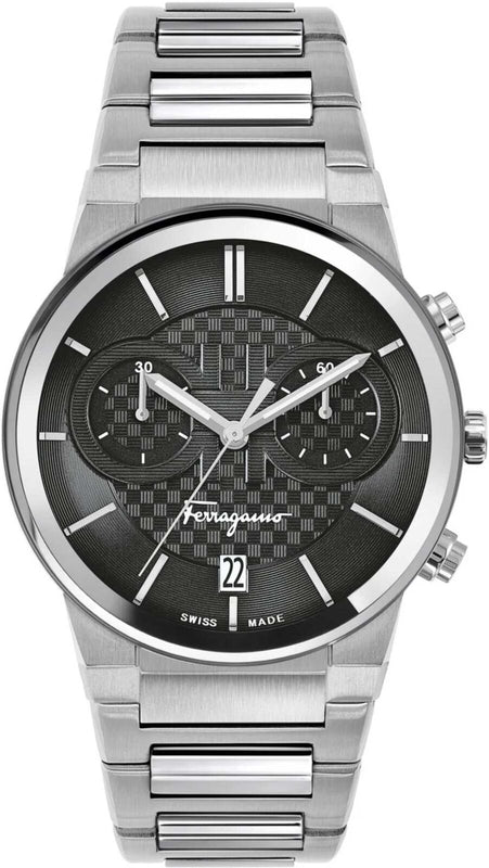 Salvatore Ferragamo Sapphire Chrono Black Dial Silver Steel Strap Watch for Men - SFME00321 Authentic Buy Shop Now