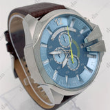 Diesel Mega Chief Chronograph Blue Dial Brown Leather Strap Watch For Men - DZ4281 Authentic Buy Shop Now