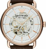 Emporio Armani Meccanico Automatic White Dial Brown Leather Strap Watch For Men - AR60027 Authentic Buy Shop Now