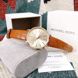 Michael Kors Jaryn Quartz Gold Dial Brown Leather Strap Watch For Women - MK2496 Authentic Buy Shop Now