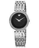 Movado Esperanza 63 Diamonds Black Dial Silver Steel Strap Watch For Women - 0607052 Authentic Buy Shop Now