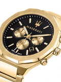 Maserati Stile 45mm Chronograph Black Dial Gold Steel Strap Watch For Men - R8873642001 Authentic Buy Shop Now