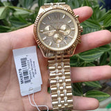 Michael Kors Lexington Chronograph Gold Dial Gold Steel Strap Watch For Men - MK8579 Authentic Buy Shop Now