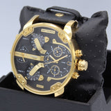 Diesel Mr Daddy Chronograph Black Dial Black Leather Strap Watch For Men - DZ7371 Authentic Buy Shop Now
