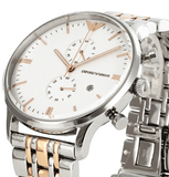 Emporio Armani Chronograph White Dial Two Tone Steel Strap Watch For Men - AR0399 Authentic Buy Shop Now