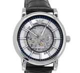 Emporio Armani Luigi Silver Skeleton Dial Black Leather Strap Watch For Men - AR1981 Authentic Buy Shop Now