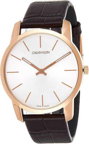 Calvin Klein City Silver Dial Brown Leather Strap Watch For Men - K2G21629 Authentic Buy Shop Now