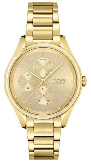 Hugo Boss Grand Course Gold Dial Gold Steel Strap Watch for Women - 1502584 Authentic Buy Shop Now