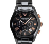 Emporio Armani Valente Ceramica Chronograph Black Dial Black Steel Strap Watch For Men - AR1410 Authentic Buy Shop Now