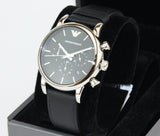 Emporio Armani Classic Chronograph Black Dial Black Leather Strap Watch For Men - AR1733 Authentic Buy Shop Now