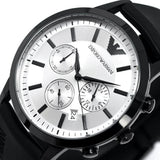Emporio Armani Chronograph Quartz Silver Dial Black Rubber Strap Watch For Men - AR11048 Authentic Buy Shop Now