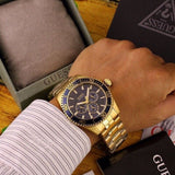 Guess Chaser Chronograph Black Dial Gold Steel Strap Watch for Men - W0170G2 Authentic Buy Shop Now