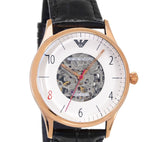 Emporio Armani Meccanico White Skeleton Dial Black Leather Strap Watch For Men - AR1924 Authentic Buy Shop Now