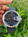 Diesel Uber Chief Oversized 4 Time Black Dial Leather Strap Watch For Men - DZ7376 Authentic Buy Shop Now