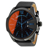 Diesel Mega Chief Chronograph Black Dial Black Leather Strap Watch For Men - DZ4323 Authentic Buy Shop Now