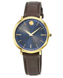 Movado Ultra Slim Blue Dial Brown Leather Strap Watch For Women - 0607092 Authentic Buy Shop Now
