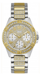 Guess Frontier Chronograph Crystals Gold Dial Two Tone Steel Strap Watch For Women - W1156L5 Authentic Buy Shop Now