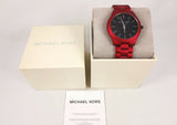 Michael Kors Slim Runway Quartz Black Dial Red Steel Strap Watch for Men - MK8712 Authentic Buy Shop Now