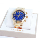 Versace Classic Chronograph Quartz Blue Dial Gold Steel Strap Watch For Men - VEV700619 Authentic Buy Shop Now