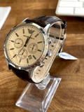 Emporio Armani Classic Chronograph Beige Dial Brown Leather Strap Watch For Men - AR2433 Authentic Buy Shop Now