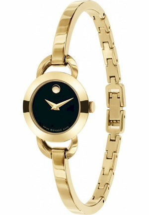Movado Rondiro 22mm Black Dial Yellow Gold Steel Strap Watch For Women - 0606888 Authentic Buy Shop Now
