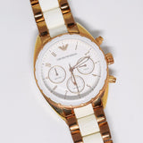 Emporio Armani Sportivo White Dial Rose Gold & White Steel Strap Watch For Women - AR5942 Authentic Buy Shop Now