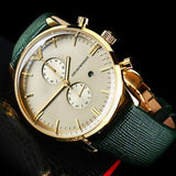 Emporio Armani Chronograph Champagne Dial Green Leather Strap Watch For Men - AR1722 Authentic Buy Shop Now