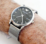 Emporio Armani Luigi Quartz Grey Dial Silver Mesh Bracelet Watch For Men - AR11069 Authentic Buy Shop Now