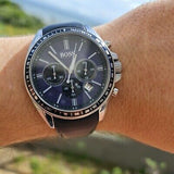 Hugo Boss Driver Sport Chronograph Blue Dial Black Leather Strap Watch for Men - 1513077 Authentic Buy Shop Now