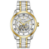 Bulova BVA Skeleton Silver Dial Two Tone Steel Strap Watch for Men - 98A123 Authentic Buy Shop Now