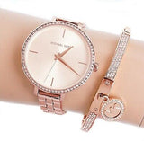 Michael Kors Charley Three-Hand Analog Rose Gold Dial Rose Gold Steel Strap Watch for Women - MK4400 Authentic Buy Shop Now