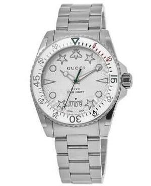 Gucci Dive Quartz White Dial Silver Steel Strap Watch For Men - YA136336 Authentic Buy Shop Now