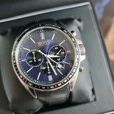 Hugo Boss Driver Sport Chronograph Blue Dial Black Leather Strap Watch for Men - 1513077 Authentic Buy Shop Now