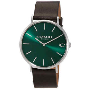 Coach Charles Green Dial Black Leather Strap Watch for Men - 14602436 Authentic Buy Shop Now