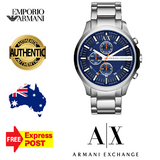 Armani Exchange Hampton Chronograph Blue Dial Silver Steel Strap Watch For Men - AX2155 Authentic Buy Shop Now