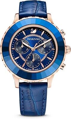 Swarovski Octea Lux Chrono Blue Dial Blue Leather Strap Watch for Women - 5563480 Authentic Buy Shop Now