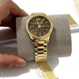 Michael Kors Layton Chronograph Brown Dial Gold Steel Strap Watch For Women - MK7296 Authentic Buy Shop Now