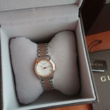 Gucci G Timeless Diamonds Mother of Pearl Dial Two Tone Mesh Bracelet Watch For Women - YA126514 Authentic Buy Shop Now