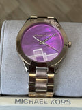 Michael Kors Slim Runway Purple Dial Rose Gold Steel Strap Watch for Women - MK3293 Authentic Buy Shop Now
