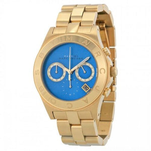 Marc Jacobs Blade Chronograph Blue Dial Gold Steel Strap Watch for Women - MBM3307 Authentic Buy Shop Now