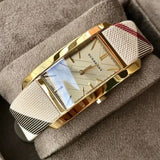 Burberry Pioneer Champagne Dial Haymarket Beige Leather Strap Watch for Women - BU9407 Authentic Buy Shop Now