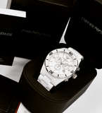 Emporio Armani Ceramic Chronograph White Dial White Ceramic Strap Watch For Men - AR1424 Authentic Buy Shop Now