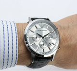 Emporio Armani Classic Chronograph Silver Dial Black Leather Strap Watch For Men - AR2432 Authentic Buy Shop Now