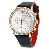 Emporio Armani Aviator Silver Dial Blue Leather Strap Watch For Men - AR11123 Authentic Buy Shop Now