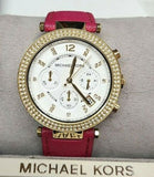 Michael Kors Parker Chronograph White Dial Pink Leather Strap Watch for Women - MK2297 Authentic Buy Shop Now