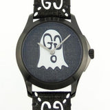 Gucci G Timeless Ghost Black Dial Black Leather Strap Watch For Men - YA1264018 Authentic Buy Shop Now
