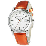 Burberry The City Silver Dial Orange Leather Strap Watch for Women - BU9121 Authentic Buy Shop Now