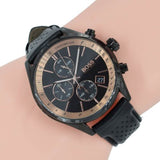 Hugo Boss Grand Prix Chronograph Black Dial Black Leather Strap Watch for Men - 1513550 Authentic Buy Shop Now